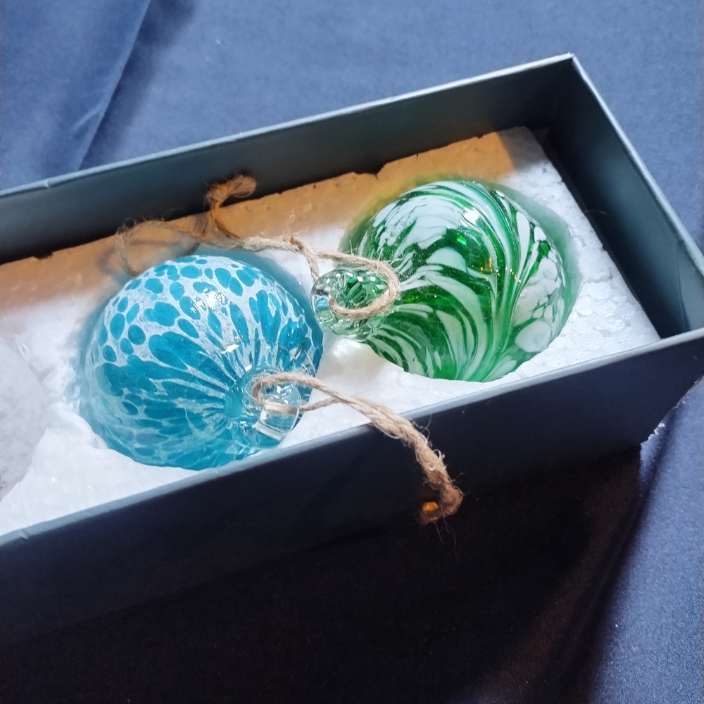 Elegant Glass Holiday Ornaments - Blue and Green